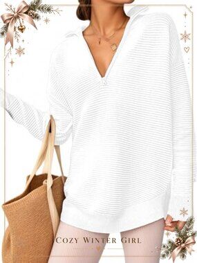 Women's Quarter Zip Ribbed Knit Turtleneck Pullover Sweater Long Sleeve